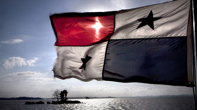 A flag flying from a ship on the Panama Canal, 5th January 2012. (Photo by Francis Tsang/Cover/Getty Images)