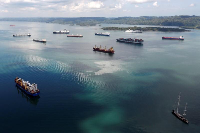 FILE PHOTO: Cargo ships navigate the Panama Canal during an organized media tour by Italy's Salini Impregilo, one of the main sub contractors of the Panama Canal Expansion project, on the outskirts of Colon city, Panama May 11, 2016.  REUTERS/Carlos Jasso/File Photo